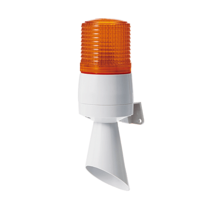 Luz de Señal con Buzzer Incorporado a 95 dB , LED Fijo e Intermitente, color Ámbar a 110 VCA