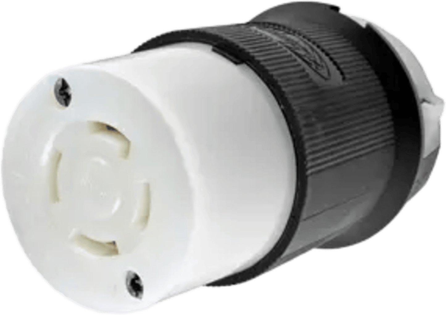 Conector Industrial con Bloqueo de Media Vuelta / 30 A 250 V CA / 3 Polos 4 Hilos  / Nema L15-30R / Color Blanco y Negro.