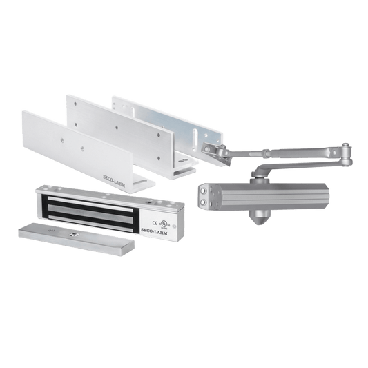 Kit para Control de Acceso Incluye Chapa Magnética de 600 Lbs / Montajes L y Z / Cierra puerta para 150 Kg / Certificación UL