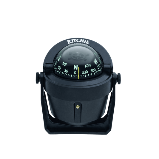 Brújula de Navegación Marítima Serie Explorer / Montaje en Bracket / Color Negro / 2 3/4" (70 mm) Direct Reading Dial / Iluminación Nocturna Verde Interna / Compensadores Integrados / Movimiento de Agujas con Rubí Z