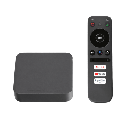 STB 4K Android con Google TV / Alto Rendimiento / Conexión Wi-Fi y por Cable / Control Remoto Bluetooth / Salida HDMI / Software de Gestion para ISP´s