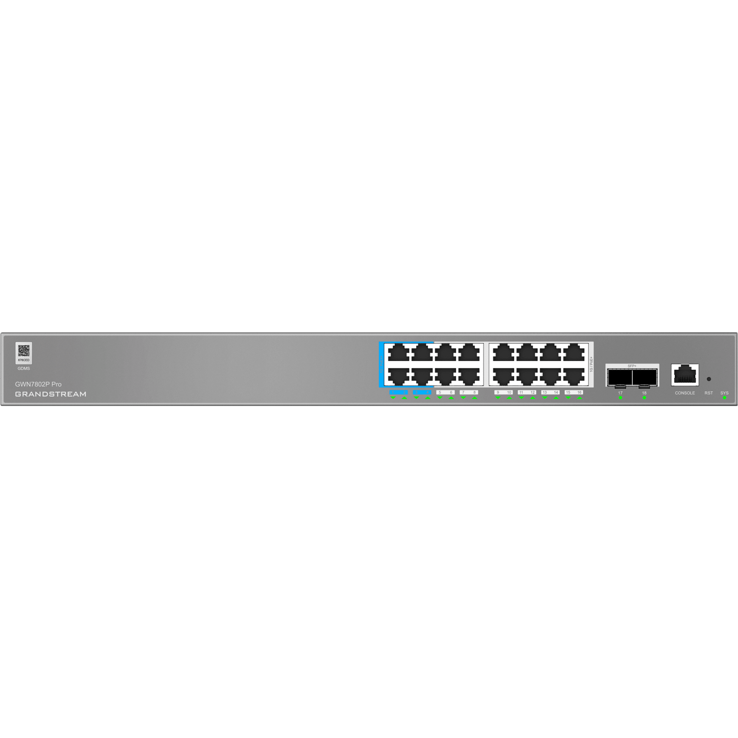 Switch de Red Empresarial L2++ / Serie GWN7800 Pro / 16 Puertos Gigabit PoE 250W / 2 Puertos SFP+ / Gestión Cloud GDMS / VLAN 4K / QoS Avanzado / Seguridad Integral