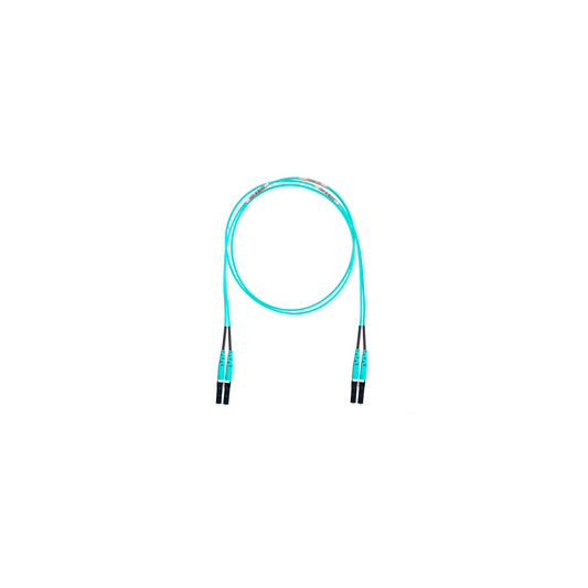 Jumper de Fibra Optica Multimodo 50/125 OM4, LC-LC Duplex, OFNR (Riser), Color Aqua, 8 Metros (26.25 Pies)