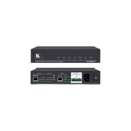 Amplificador de Potencia | 240W | Dante | Hi-Z Lo-Z Seleccionable | DSP Integrado | 32 bits 96 kHz | RS-232 IP Control