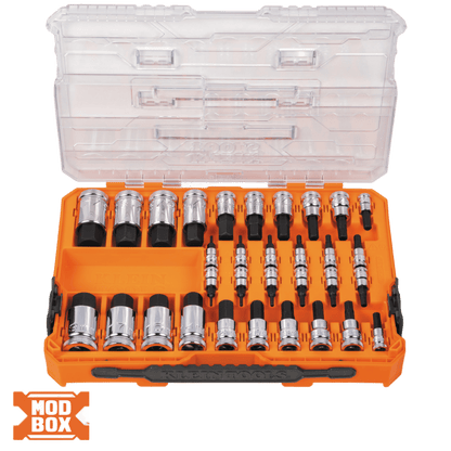 Juego de Dados Moleteados / SAE-Métrico-Hex-Torx® / 13 Piezas por Set / Acabado Moleteado para Mejor Agarre / Marcado en Relieve / Incluye Llaves Cuadradas