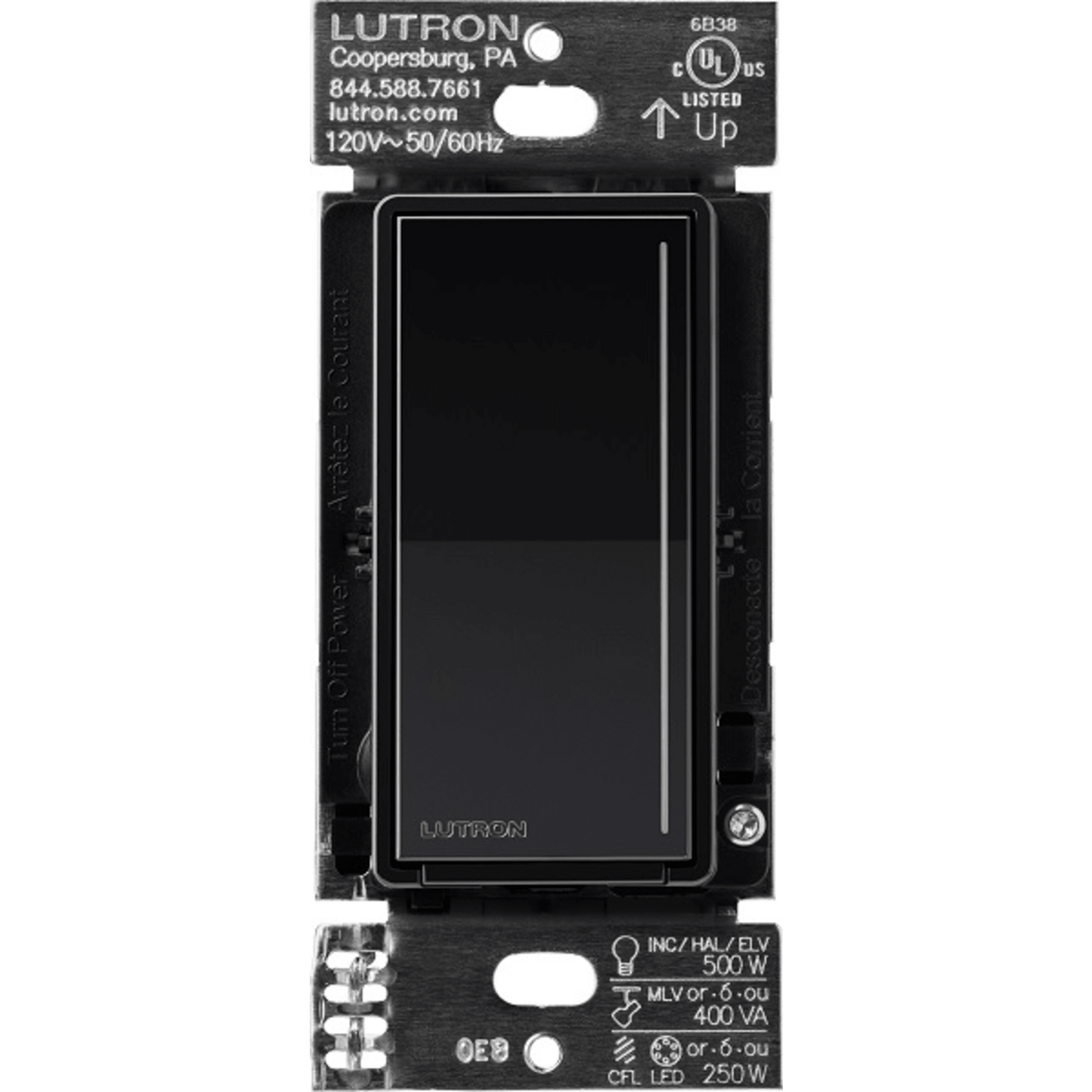 (RadioRa3) Atenuador táctil Sunnata Dimmer PRO color negro brillante , requiere cable neutro / soporta 250W LED