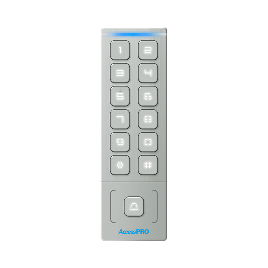Teclado Autónomo / Diseño Slim Metálico / 1000 Tarjetas y Contraseñas /  Exterior IP65 / Lector de Tarjetas Prox EM / Salida Wiegand