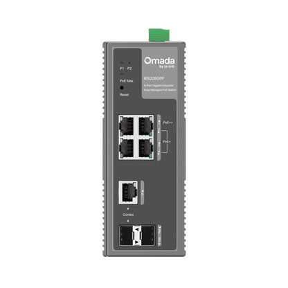 Switch Industrial Easy Managed / 6 Puertos Gigabit (4 PoE) / 120W PoE Budget / IP40 / -40°C a 75°C / 6kV Protección Rayos / Cloud Management Omada / DIN-Rail