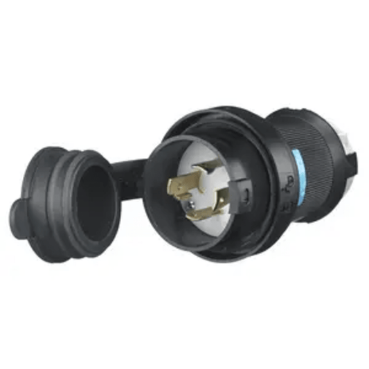 Enchufe con Bloqueo de Media Vuelta Industrial y Cubierta Hermética de 30 A 250 V CA / 3 Polos 4 Hilos / Nema L15-30P.