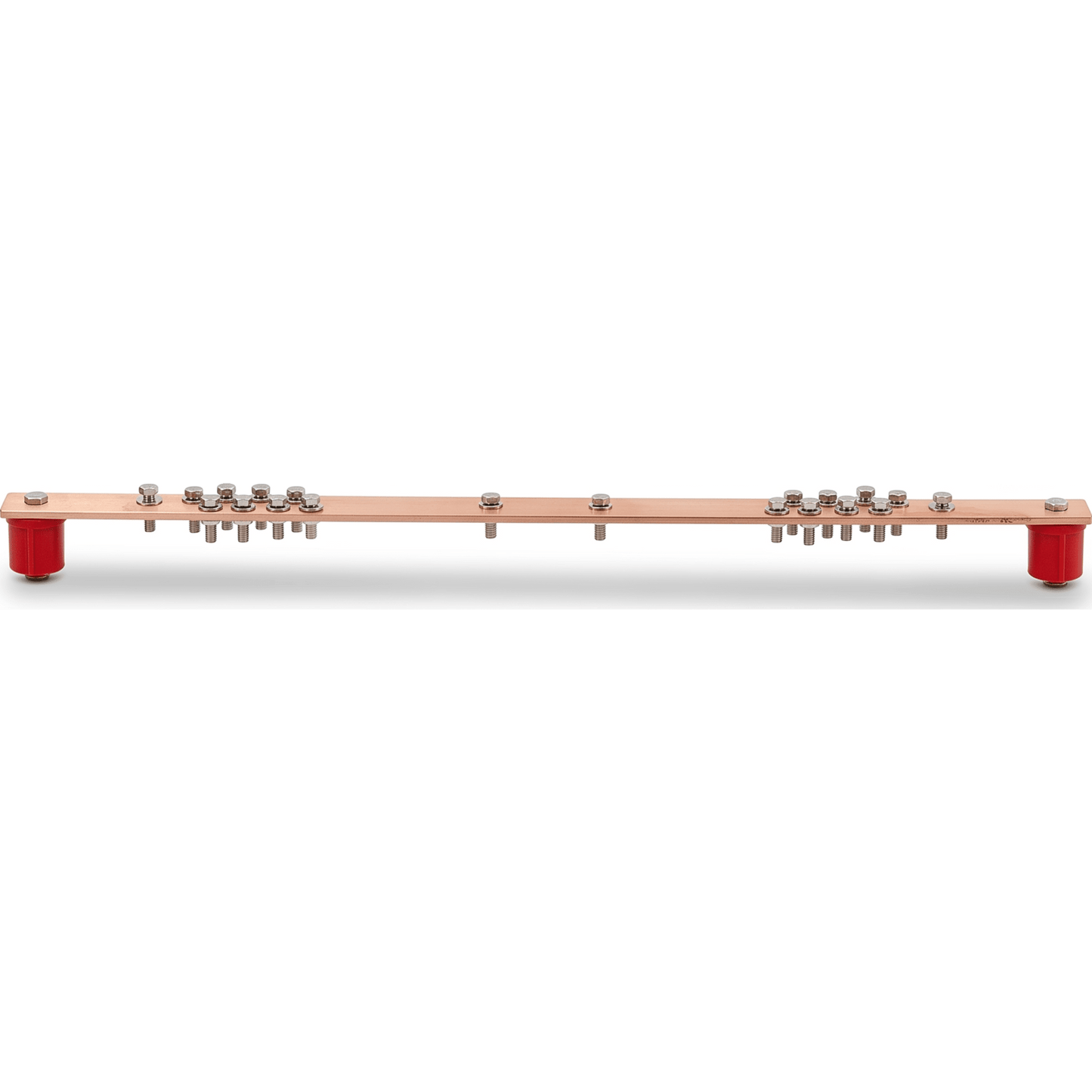Barra Distribución Tierra Rack 19 in / Cobre 100% / 550A / Aisladores Rojos / 0.64 cm (0.25 in) / J-STD-607-A