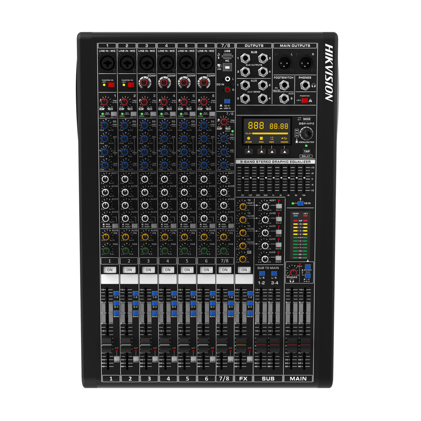 Consola de Mezcla Analógica | 8 Canales | 6 Entradas Mic/Línea | 12 Salidas | DSP Efectos | USB Media | Bluetooth | Montaje en Rack