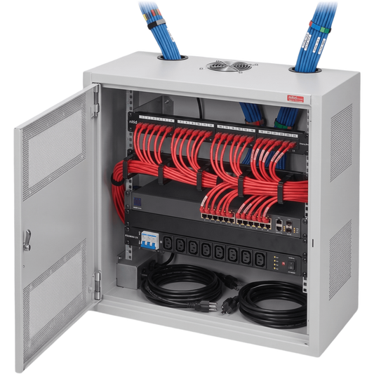 Gabinete Rack Horizontal D-Box, 4U, Acero Gris Claro RAL 7035, 48.00 x 24.00 x 8.00 pulgadas, Puerta Reversible 120°, Montaje Minorista, Sistema de Cierre, Ventilación y Cableado Integrado