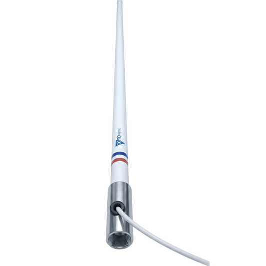 Antena Marina VHF / Fibra de Vidrio / Base Acero Inoxidable / 156-163 MHz / 6 dBi / Cable 10 m (32.8 ft) / PL-259 / Exterior