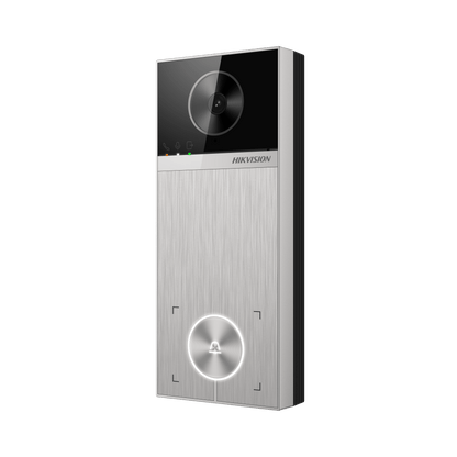 Videoportero / 4 Megapixel / Ángulo de Visión 150° / Control de 2 Cerraduras / Desbloqueo por Tarjeta, Hik-Connect y Estación Interior / IP65 / PoE IEEE802.3at / Compatibilidad ONVIF / H.265
