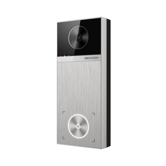Videoportero / 4 Megapixel / Ángulo de Visión 150° / Control de 2 Cerraduras / Desbloqueo por Tarjeta, Hik-Connect y Estación Interior / IP65 / PoE IEEE802.3at / Compatibilidad ONVIF / H.265