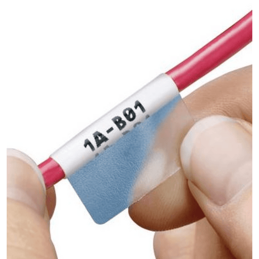 Casete de 50 Etiquetas Autolaminadas de 25.4 x 165.1 mm (1 x 6.5 pulgadas), para Cables de 12.1 a 40.4 mm (0.48 a 1.59 pulgadas) de Diámetro, Área de Impresión Color Blanco