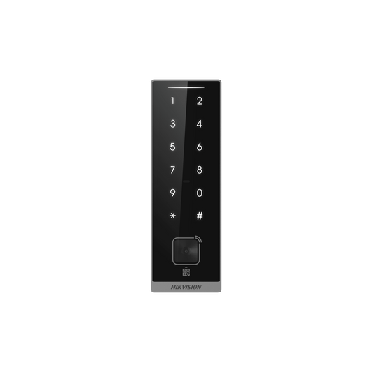 Teclado Esclavo con Lector de Tarjetas Virtuales Bluetooth y Códigos QR / Tarjetas MIFARE y PROX EM / Contraseñas / RS-485 Wiegand OSDP / Frecuencias 13.56 MHz y 125 KHz / Autenticación Tarjeta PIN QR Bluetooth / Táctil