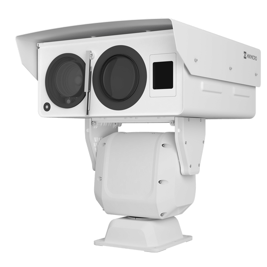 PTZ Punta de Poste IP Dual / Lente Térmico 100 mm (640 X 512) / Lente Óptico 56X Zoom (4 MP) / 800 mts IR Laser / 36 VCC / IP66 / Recubrimiento Anticorrosivo
