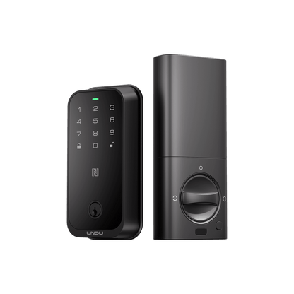 Cerradura Inteligente con Huella Digital LNDU HK01W / WiFi Integrado / Compatible Apple HomeKit / Teclado Táctil / 8 Baterías AA / Escaneo iPhone-Apple Watch-Fob / Bloqueo Manual y Automático / Exterior IP54