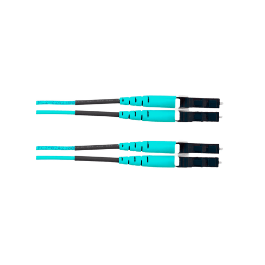 Jumper de Fibra Óptica Multimodo 50/125 OM4, LC-LC Duplex, OFNR (Riser), Color Aqua, 40 Metros (131.23 Pies)