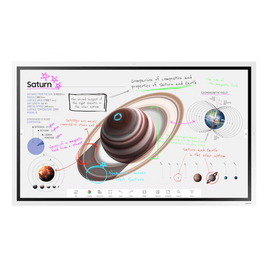 Pantalla Interactiva WM65FX 65" (165.1 cm) / Resolución 4K UHD 3840x2160 / Panel VA / Touch IR 20 Puntos / Pluma Pasiva Magnética / 4 Whiteboards Simultáneos / Audio 15W x 2CH / WiFi-Bluetooth / Tizen 9.0