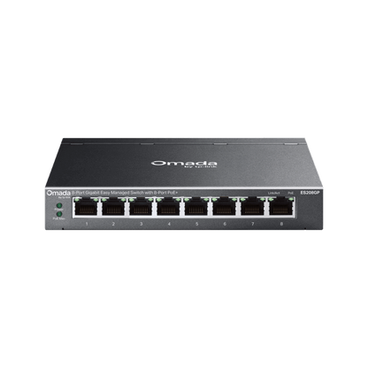 Switch Gigabit Easy Managed 8 Puertos / PoE+ 64W / Cloud Management Omada / 16 Gbps Switching / Fanless / Desktop-Wall Mount