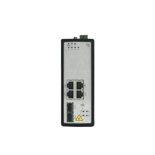 Switch Industrial No Gestionado PoE Gigabit / 4 Puertos RJ45 + 2 Puertos SFP Fibra / 120W PoE Budget / 30W por Puerto / -40°C a 75°C / Metal IP30 / Dual Power Input