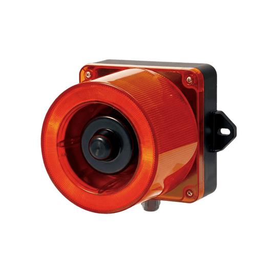 Combinacion de baliza LED color Rojo y sirena electrónica de 31 tonos resistente a la intemperie de volumen máx. 123 dB a 12-24 VCD