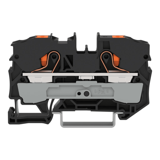Borna de Paso Serie 2210 / Push-in CAGE CLAMP® / 2 Conductores 10 mm² / Tecla Naranja / Carril DIN 35x15 y 35x7.5 / Ex eb IIC Gb ATEX / 57A 800V / IP20 / Poliamida V0
