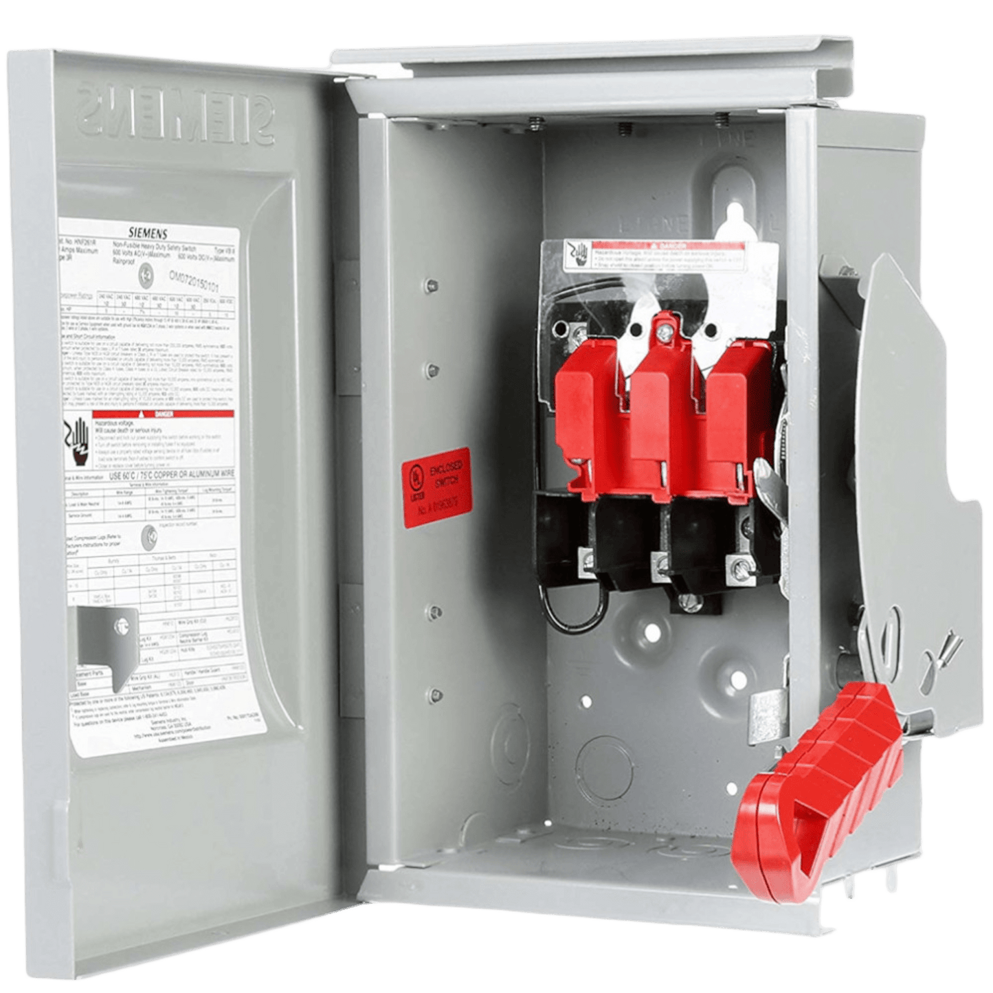 Interruptor de Seguridad HNF362, 600Vca, 3 polos, 60 Amp, sin portafusibles, Nema 1.
