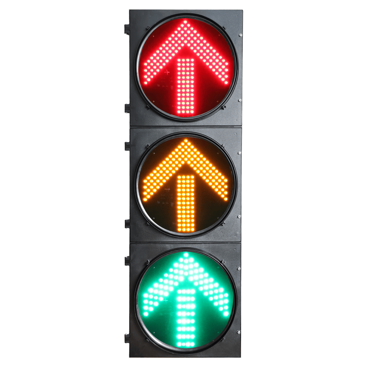 Semáforo de Tráfico Vertical / LED de Cuatro Elementos / Luces Rojas, Amarillas y Verdes / Carcasa PC y ABS / Acabado Mate / Protección IP53 / Transformador AC 24 V / Peso 20 kg