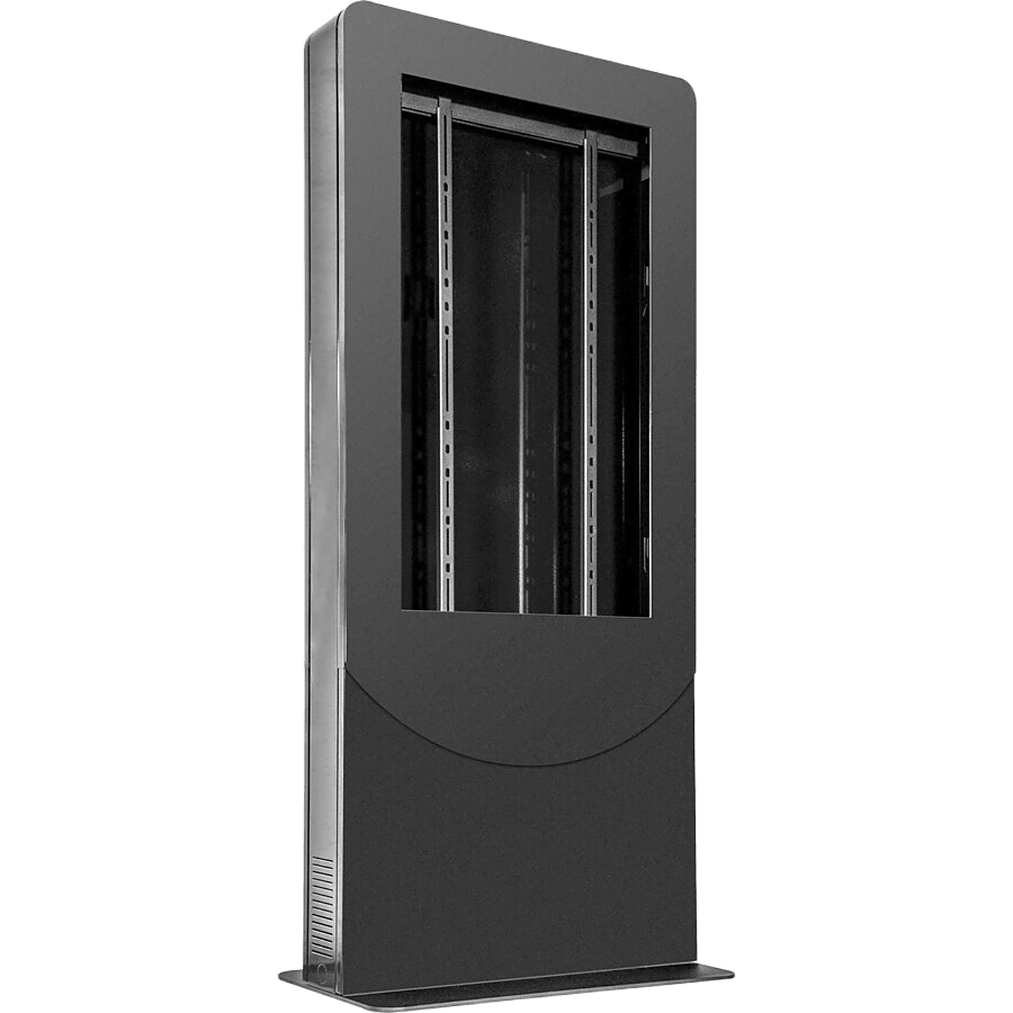 Kiosko tipo Vertical color negro para Pantallas 55" / Construcción Totalmente en Acero / Base Plana / 6 Tomas Eléctricas con Supresor de Picos / Ventilación Termostática / Capacidad de Carga 125-150 lb (56-68 kg)