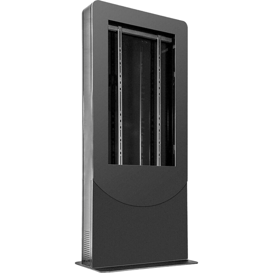 Kiosko tipo Vertical color negro para Pantallas 55" / Construcción Totalmente en Acero / Base Plana / 6 Tomas Eléctricas con Supresor de Picos / Ventilación Termostática / Capacidad de Carga 125-150 lb (56-68 kg)
