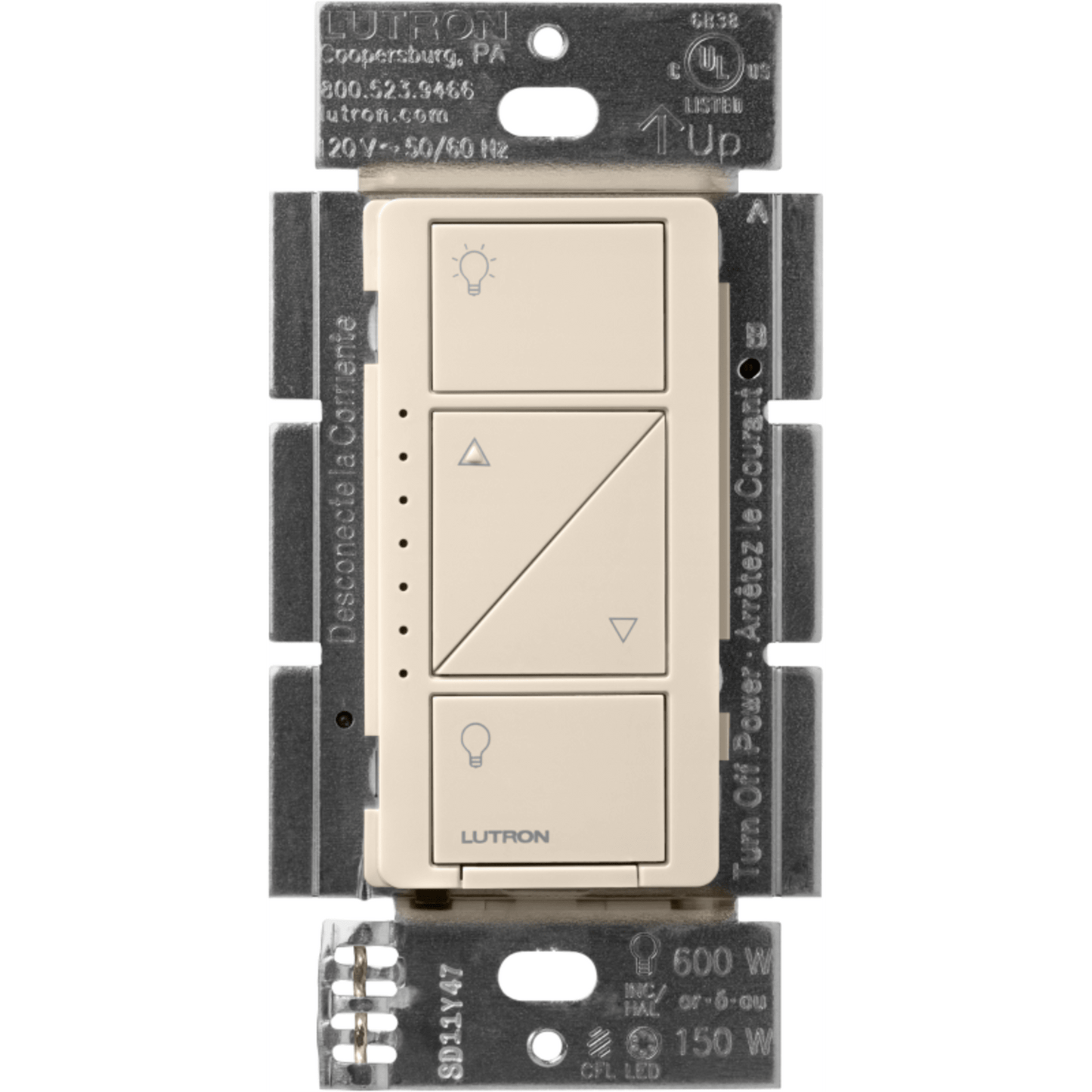 (Caseta Wireless) Atenuador, aumenta/disminuye intensidad de Iluminación, requiere cable neutro. 250W LED /1000 INC/HAL