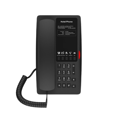 Teléfono IP Hotelero Wi-Fi 6 / 2 Líneas SIP / Doble Banda 2.4/5 GHz / 5 Teclas Programables / Puerto USB-A / PoE 802.3af / Diseño Negro