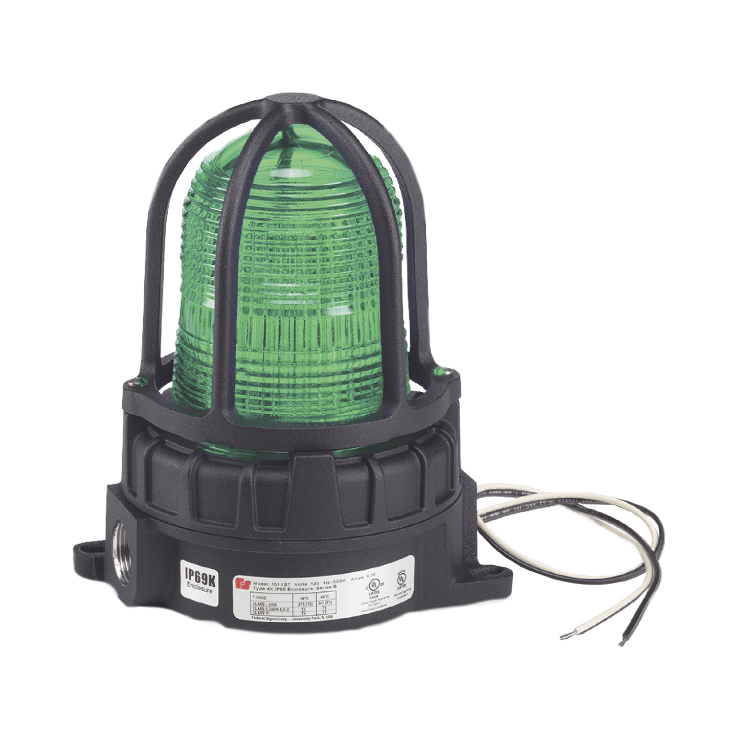 Luz de advertencia LED color Verde para ubicaciones peligrosas, montaje para superficies, 120/240Vca