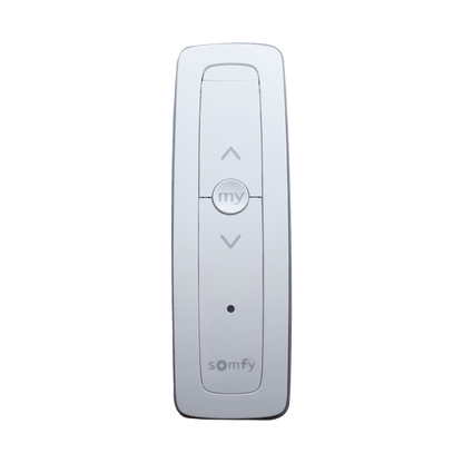 Control remoto 1 canal para motores de persiana Somfy con señal inalámbrica, instrucciones: sube, baja y detener, con posición favorita programada.