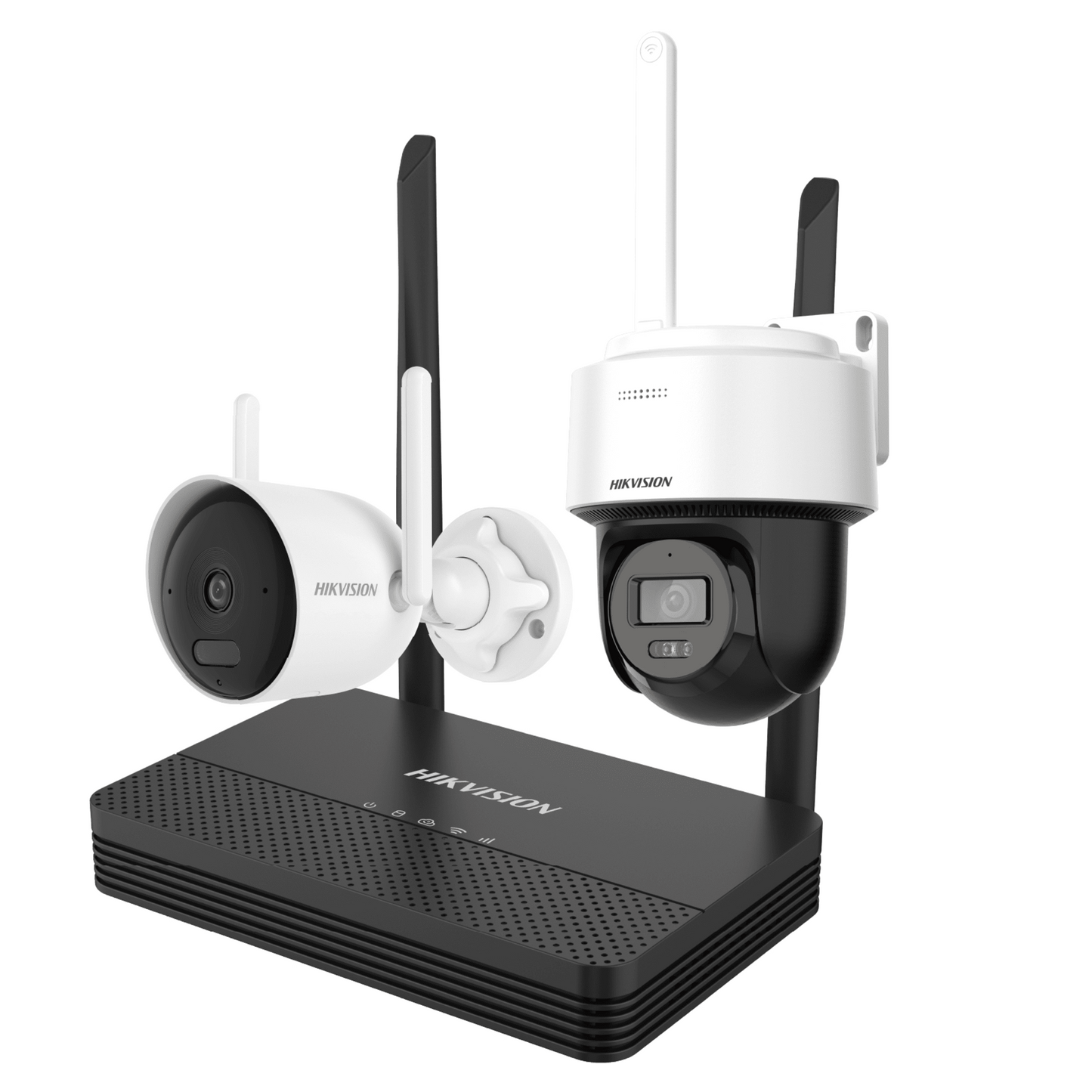 Kit IP Inalámbrico 2 Megapíxel / NVS 4 Canales / 1 Cámara Bala Exterior + 1 Cámara Turret Interior con Lente 2.8 mm y Dual Light / Audio Bidireccional (Micrófono y Bocina) / Soporta Micro SD de 512 GB