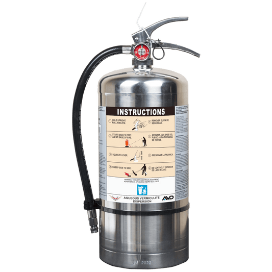 Extintor de Agua con Agente AVD de 6 Litros / Especializado en Baterías de Litio / Clase A / UL EX29073 / Cilindro Acero Inoxidable / Válvula Latón / 72s Descarga / 3-3.6 m Alcance