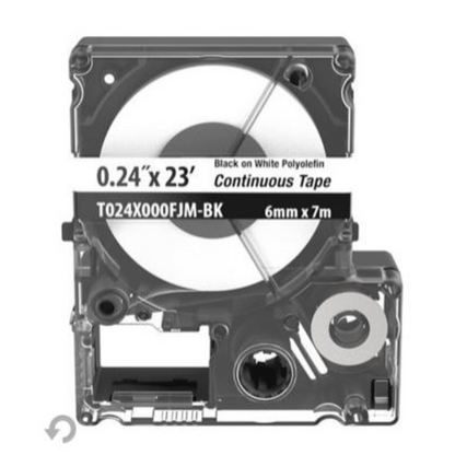 Casete de Etiquetas de Poliolefina de Cinta Continua, Color Negro Sobre Blanco, Uso Interior/Exterior, 5.82 mm de Ancho x 7 Metros (22.97 Pies) de Largo