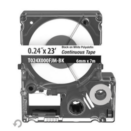 Casete de Etiquetas de Poliolefina de Cinta Continua, Color Negro Sobre Blanco, Uso Interior/Exterior, 5.82 mm de Ancho x 7 Metros (22.97 Pies) de Largo