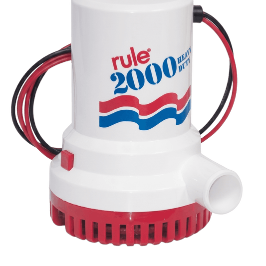 Bomba de Achique Sumergible Rule 12 / 2,000 GPH / 24V CD / Motor de Alta Eficiencia / Ejes de Acero Inoxidable / Protección Térmica TCO / Certificación CE e ISO 8849