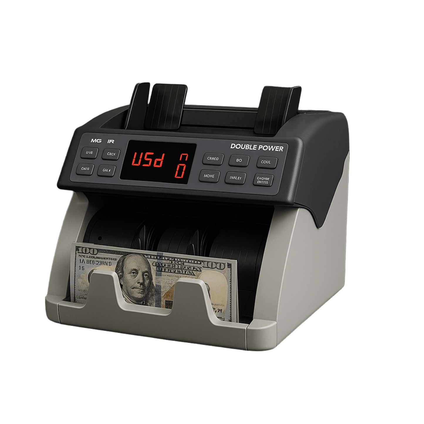Contador de Billetes / Sensor MG-IR-UV / Velocidad 1500 notas/min / Capacidad Hopper 300 notas / Stacker 200 notas / Verificación Seguridad / Detección Dobles y Encadenadas