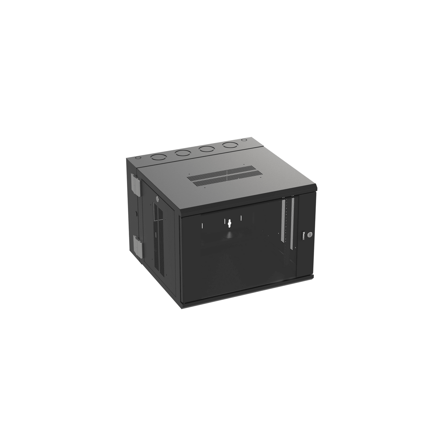 Gabinete PanZone de Montaje en Pared, de 19in, Puerta con Ventana de Seguridad, 9 UR, 635mm de Profundidad, Color Negro