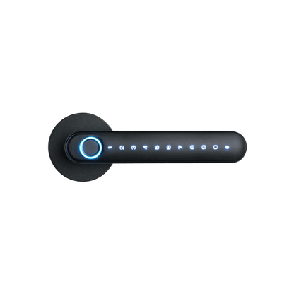 Cerradura de Palanca Inteligente / Entrada Sin Llave / Huella Dactilar + Código + Tarjeta / BLE 5.0 / App NGTeco Home / 100 Usuarios / Aleación de Aluminio Negro / Para Puertas 30-60 mm