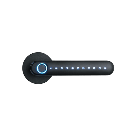 Cerradura de Palanca Inteligente / Entrada Sin Llave / Huella Dactilar + Código + Tarjeta / BLE 5.0 / App NGTeco Home / 100 Usuarios / Aleación de Aluminio Negro / Para Puertas 30-60 mm