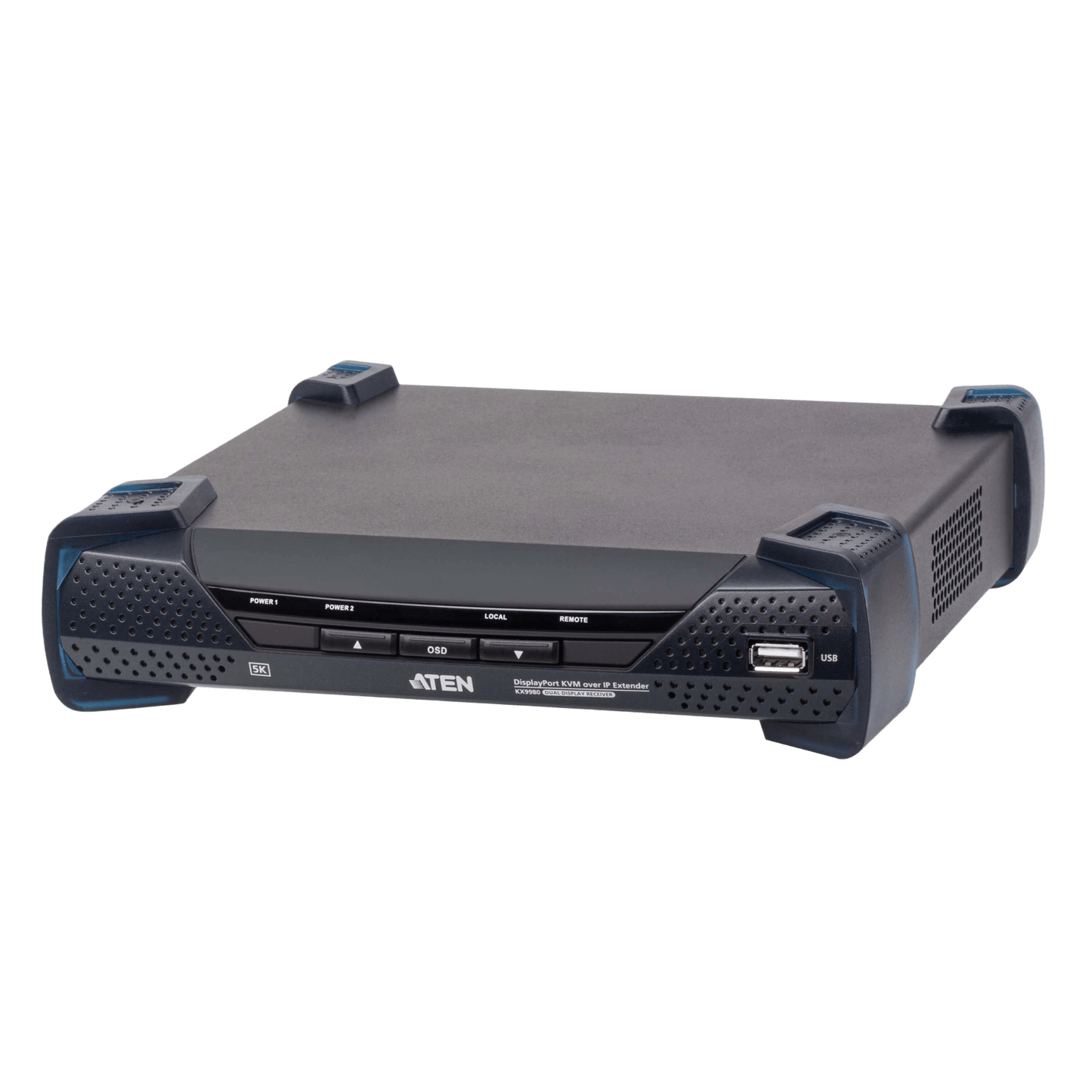 Receptor KVM sobre IP Dual Display 5K DisplayPort | Transmisión sin Pérdidas Cero Latencia | Resolución 5120x2880 @ 30Hz | Dual SFP+ 10Gbps hasta 10 km | Redundancia de Energía y Red | Encriptación AES-256 | Compatibilid