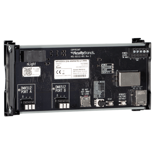 Controlador DMX Dinámico nLight Animate / Hasta 4 Universos DMX (2048 Canales) / Integración nLight-DMX / Protocolos sACN-Art-Net-KiNET / Software Pathscape Gratuito / Montaje DIN o Gabinete NEMA 1