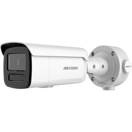 Cámara Bullet IP 4 Megapixel (2688 × 1520) / WDR 120 dB / EXIR IR 60-90 m (196.9-295.3 ft) / Clasificación IA Humano-Vehiculo / Audio Bidireccional / IP67 IK10 / H.265+