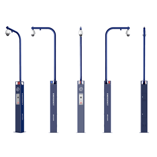 Estación de Alarma de Pánico con Videollamada / Cámara IP 4 Mergapixel / Audio Bidireccional / Altavoz 30 W / Sirena (Azul y Rojo) / RS-485 / Micro SD / Montaje en Suelo / Montaje para PTZ (No Incluye PTZ)